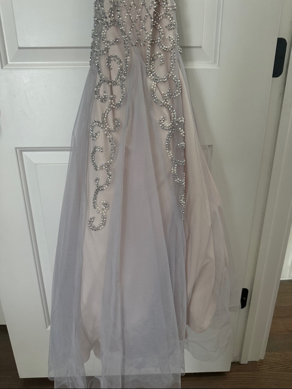 Never Worn Xscape Blush Pink Beaded Prom Gown with Silver Accents - Picture 3 of 7